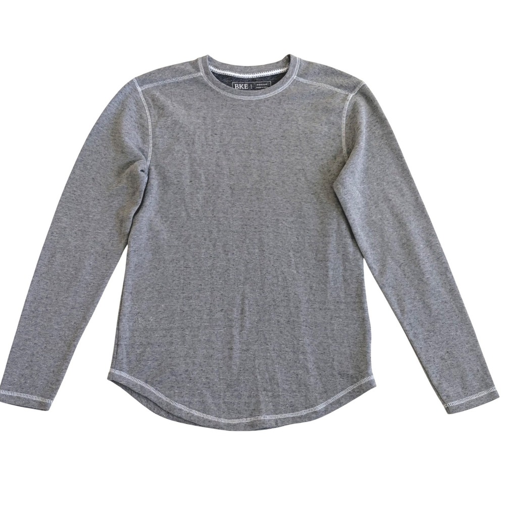 BKE‎ Mens Long Sleeve Crew Neck Micro Stripe Shirt Grey B1175 Size Medium